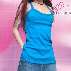 Vintage Y2k Kirra Blue Fairy Laced Tank Top